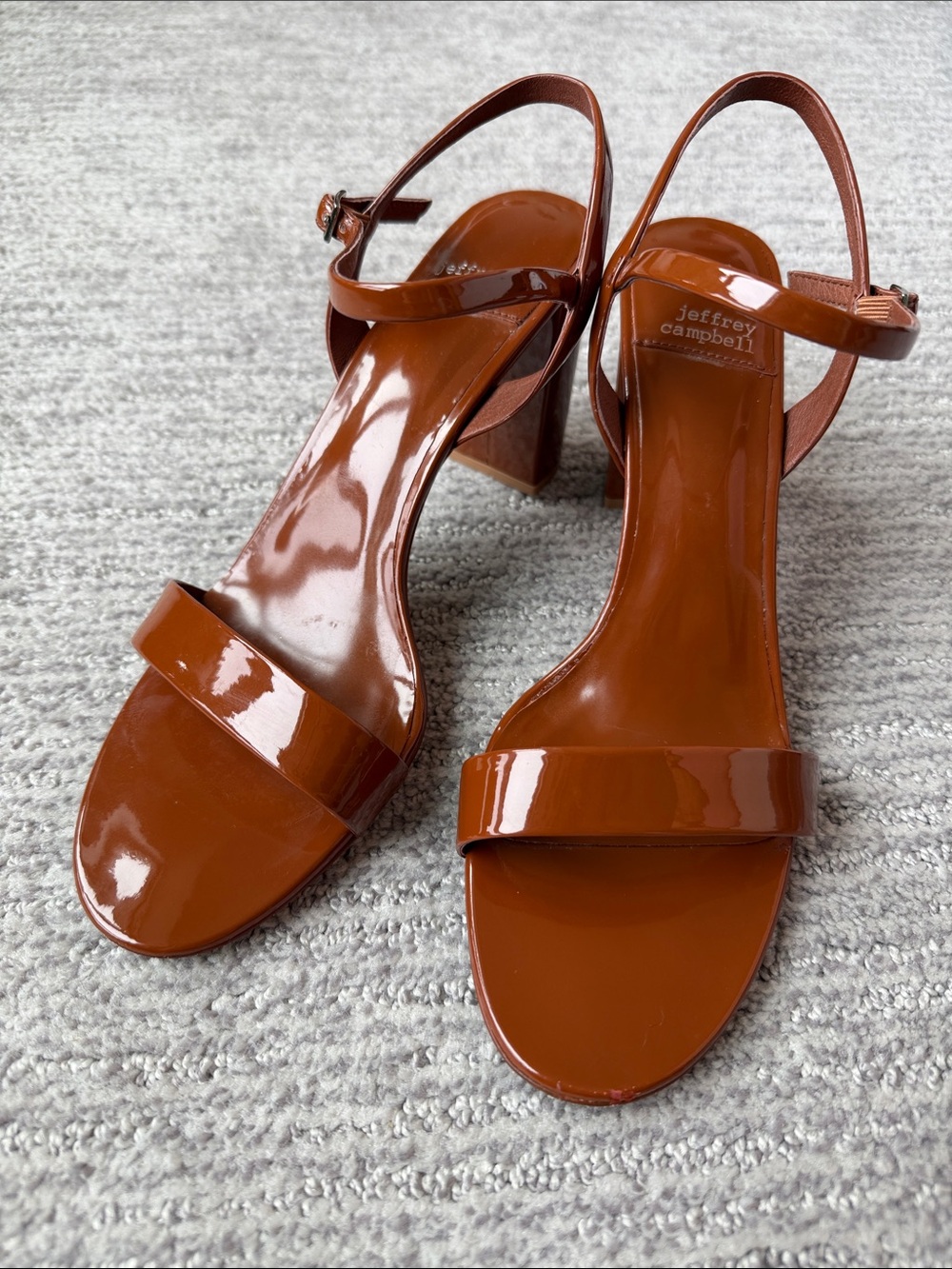 Jeffrey Campbell Glossy Tan/Brown Block Heel Sandals